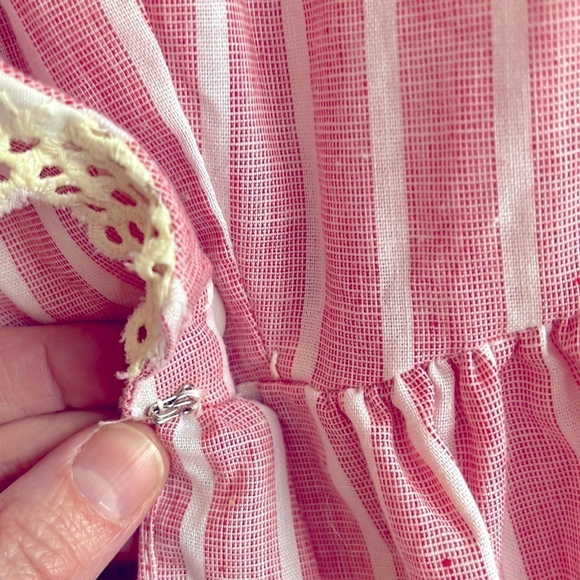 VINTAGE Red & White Stripe Midi Wrap Dress with Lace Collar Summer Dress Made US - Picture 7 of 8